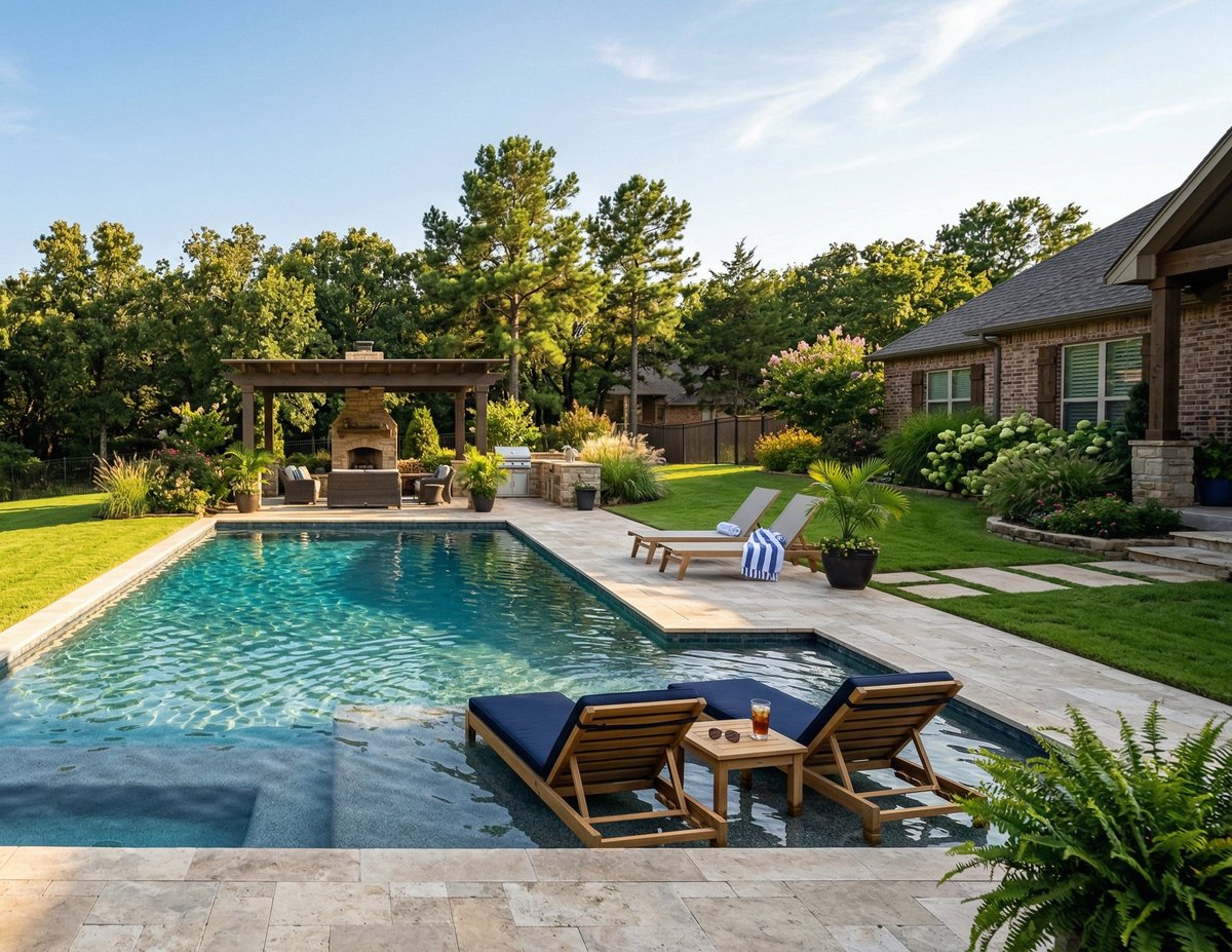 Backyard pool at sunset
